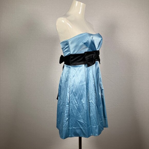 Glamour Blue Bow Short Strapless Sleeveless Party Dress Jr 5 - Picture 3 of 8